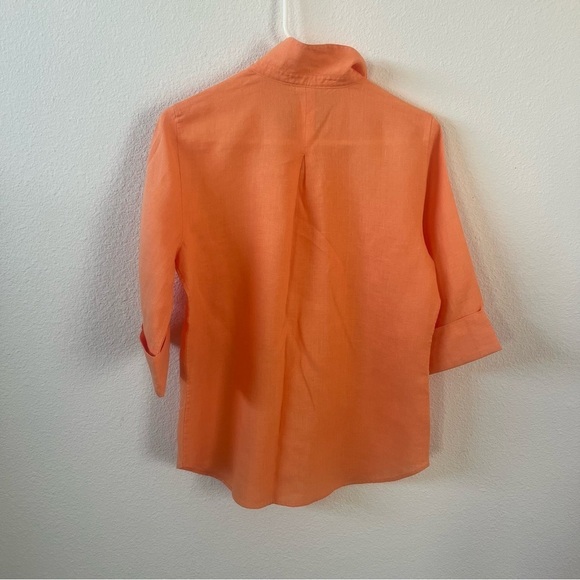 Chico’s  Orange Linen Shirt 3/4 Sleeve - Picture 5 of 9